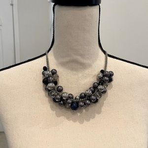 Navy and gray beaded chunky statement necklace
